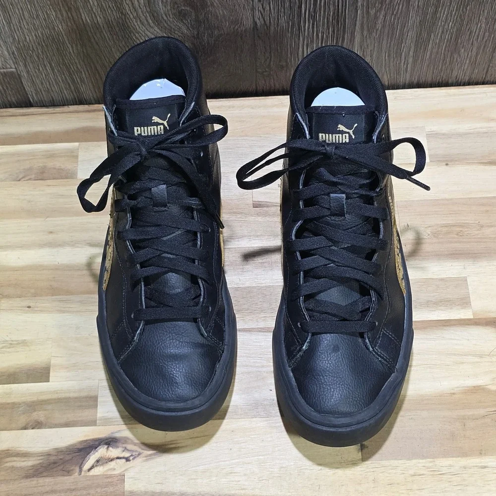Puma Women's Carina Street Mid Leopard Sneakers Size 8‎ Black Gold